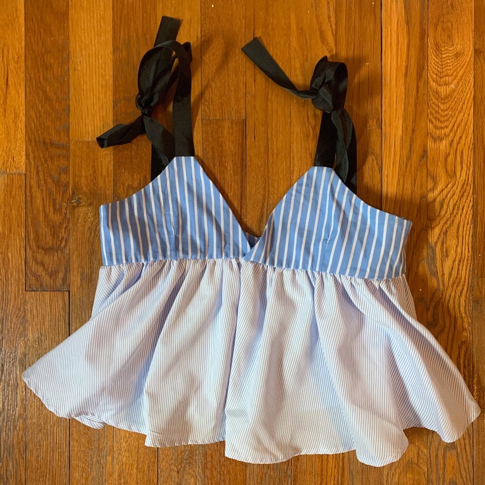 Blue Flowy shoulder tie tank